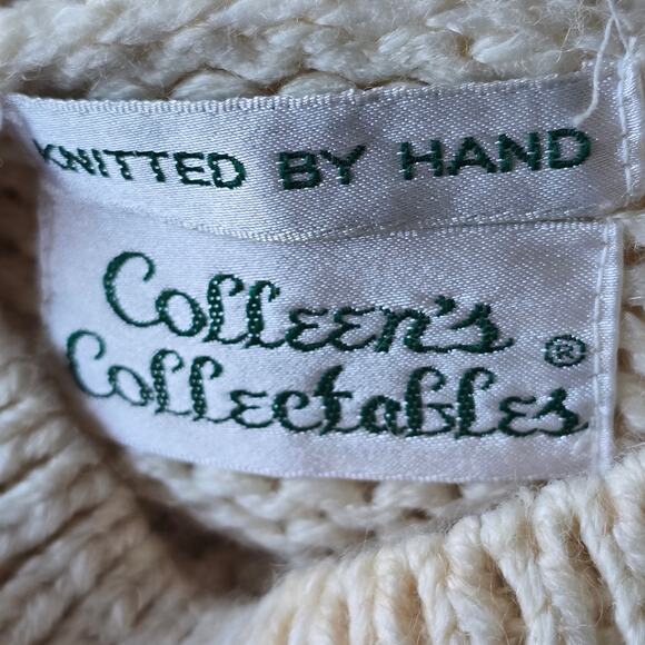 NWT Vintage Hand Knit Chunky Flower Cable Sweater L Cottage Boho Cream Grandma - Picture 8 of 10